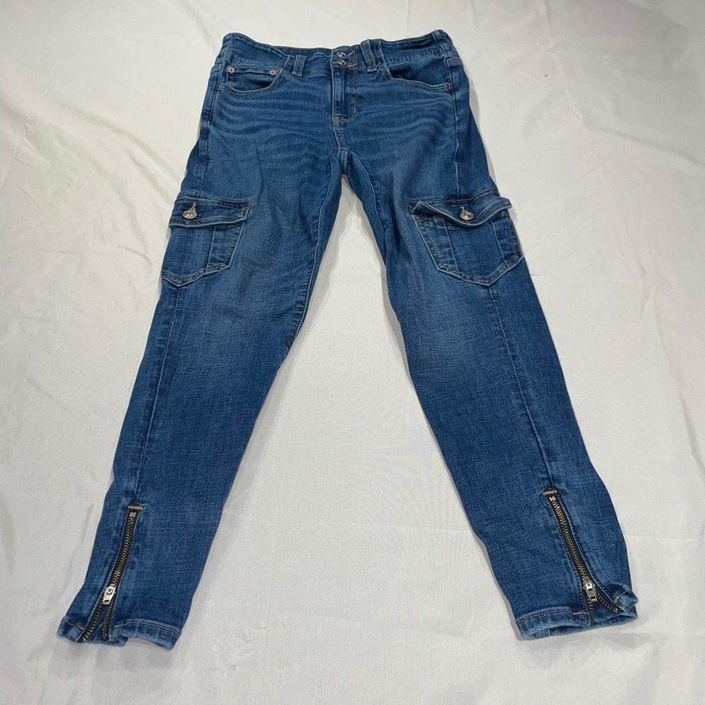 American Eagle High Rise Cargo Jegging Blue Ankle Zip Jeans Womens 4 X-Short